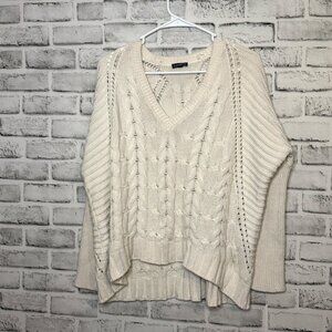 Express White Cable Knit V Neck Sweater Long Sleeve Women Size Small